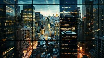 vaso rascacielos reflejar ciudad vida a oscuridad foto