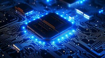 brillante azul circuito tablero futurista tecnología diseño foto