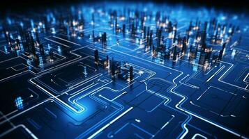 glowing blue circuit board futuristic technology design photo