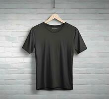 Black t shirt mockup with brick background ai generate photo