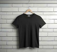 Black t shirt mockup with brick background ai generate photo