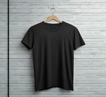 Black t shirt mockup with brick background ai generate photo