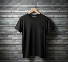 Black t shirt mockup with brick background ai generate photo