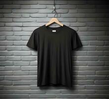 Black t shirt mockup with brick background ai generate photo