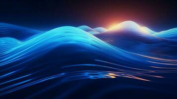 glowing blue wave pattern ignites futuristic technology photo