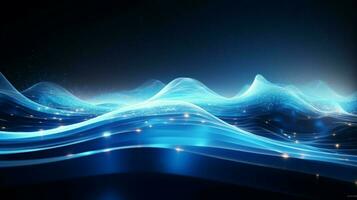 glowing blue wave pattern ignites futuristic technology photo