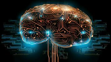 glowing circuit board complex cyborg brain design photo