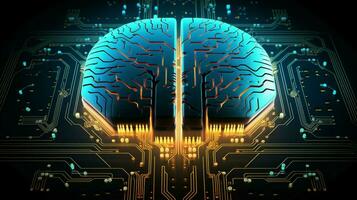 glowing circuit board complex cyborg brain design photo