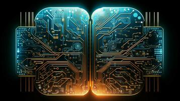 glowing circuit board complex cyborg brain design photo