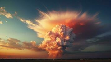 glowing cumulus cloud on fire at dusk photo