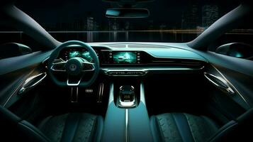 glowing dashboard illuminates the luxurious sports car photo