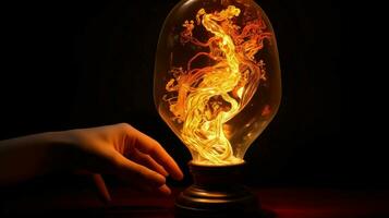 glowing electric lamp ignites imagination with creativity photo