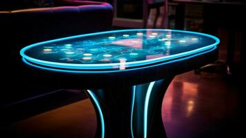 glowing finger controls modern nightlife technology table photo