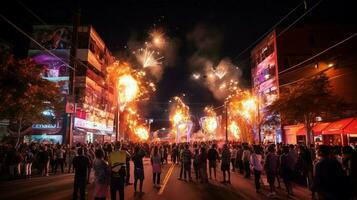 brillante la vida nocturna enciende ciudad celebracion con calor foto