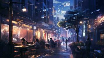 glowing nightlife vibes in modern city streets photo