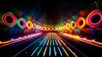 glowing multi colored circles ignite a futuristic backdrop photo