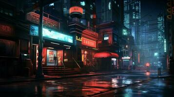 glowing nightlife vibes in modern city streets photo