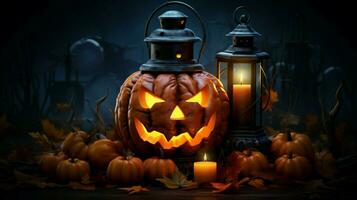 glowing pumpkin lantern brings spooky halloween celebrating photo