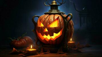 glowing pumpkin lantern brings spooky halloween celebrating photo