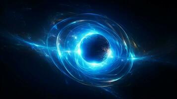 glowing sphere orbits blue planet in space photo