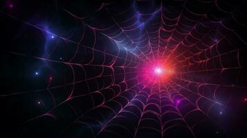 glowing spider web on dark abstract backdrop photo