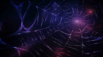 glowing spider web on dark abstract backdrop photo