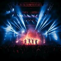 glowing stage light illuminates cheering rock fans photo