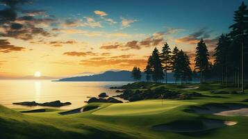 golf club swings at dusk on grassy course photo