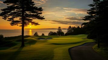 golf club swings at dusk on grassy course photo