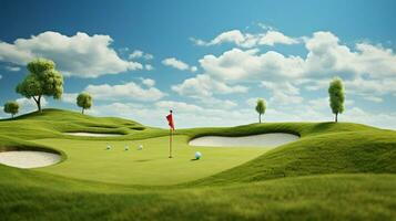 golfista poniendo pelota en verde césped campo foto