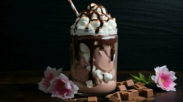 gourmet dark chocolate milkshake with marshmallow photo