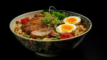 gourmet japanese meal ramen noodles pork vegetable cooked photo