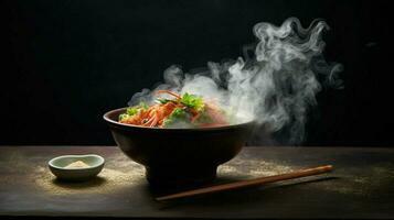 gourmet meal with chopsticks in steaming bowl photo