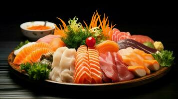 gourmet seafood meal plate of fresh sashimi healthy eating photo