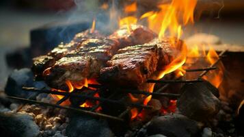 grilled barbecue food cooking outdoors coal close up meal photo