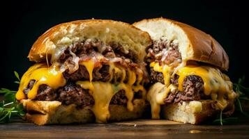 grilled beef burger with melted cheddar cheese photo