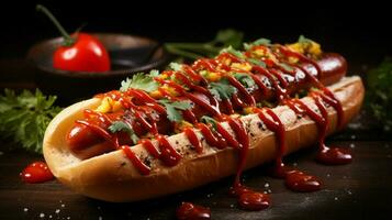 grilled beef hot dog with ketchup snack photo