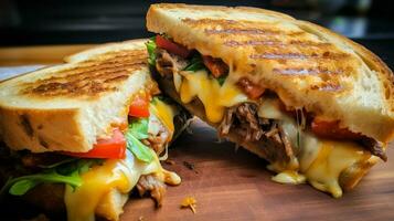grilled beef sandwich with melted cheddar fresh tomato photo