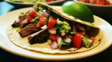 grilled beef taco with fresh tomato cilantro and homemade photo