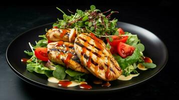 grilled chicken breast with healthy salad gourmet sauce photo