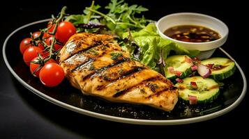 grilled chicken breast with healthy salad gourmet sauce photo