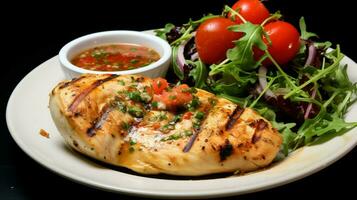 grilled chicken breast with healthy salad gourmet sauce photo