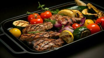 grilled meat and vegetables create a delicious healthy photo