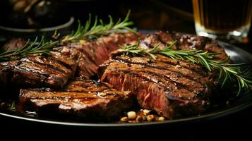 grilled meat on a plate close up ready to eat juicy photo