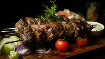 grilled meat on skewer a gourmet meal photo