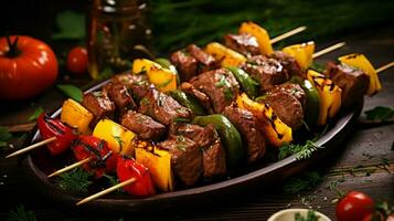 grilled meat skewers with vegetables a gourmet summer photo