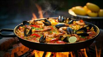 grilled seafood paella a gourmet healthy meal photo
