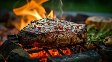 grilled sirloin steak cooked to perfection outdoors photo