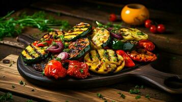 grilled vegetables on wooden table a healthy and colorful photo