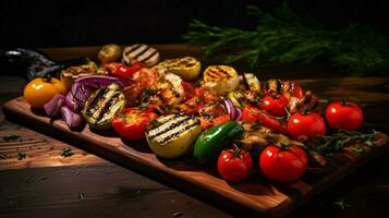 grilled vegetables on wooden table a healthy and colorful photo